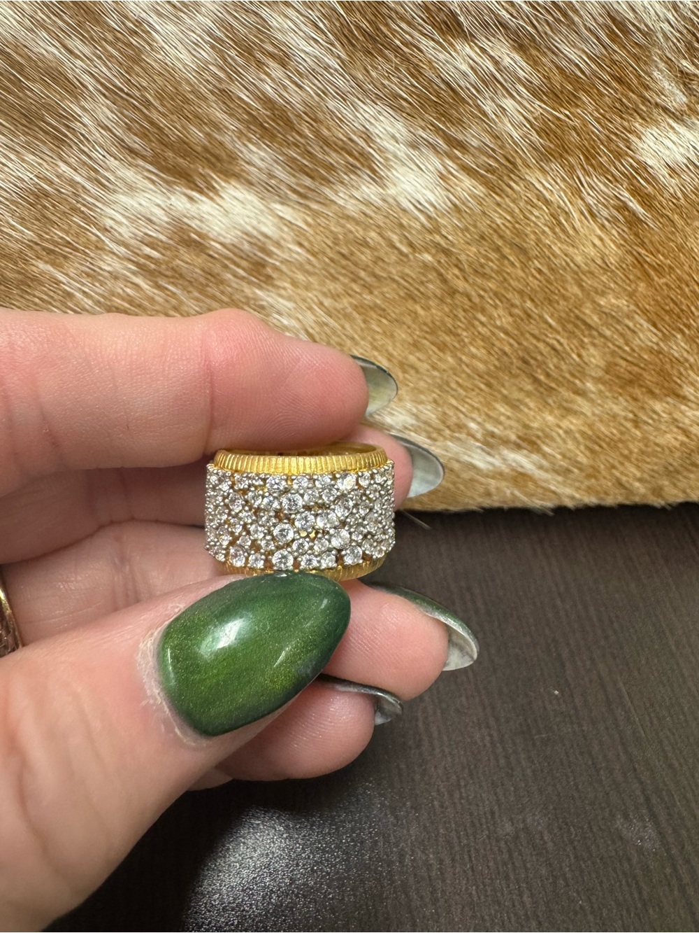 Freida Rothman Size 8 rhinestones Gold Overlay Cigar Band